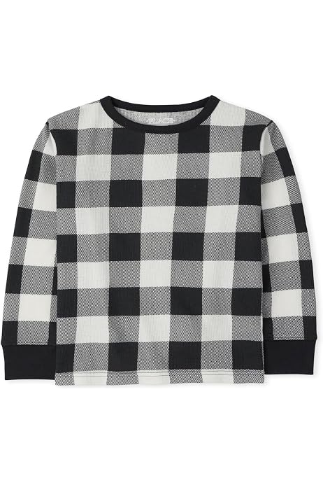 The Children's Place Toddler Boy Long Sleeve Thermal Top 2-Pack – Solid & Buffalo Plaid - View #2
