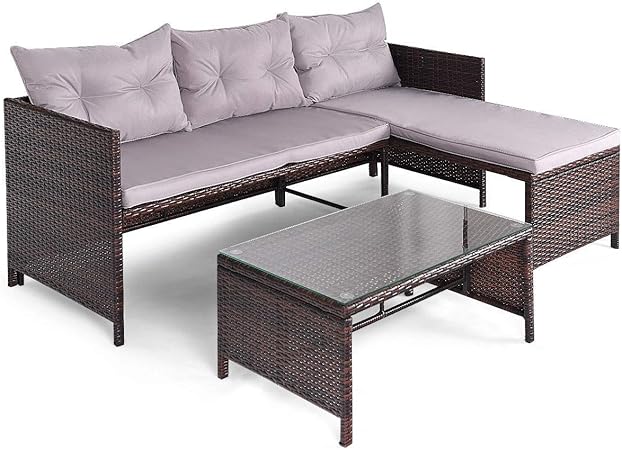 Amazon Com Oldzon 3pc Outdoor Patio Sofa Set Rattan Wicker Deck
