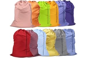 YETHAN Extra Large Nylon Laundry Bag Travel Laundry Bags with Drawstring Closure Fit a Laundry Basket or Hamper for college dorm and apartment dwellers Machine Washable 30"x40" (Mixed Color 12 Pack)