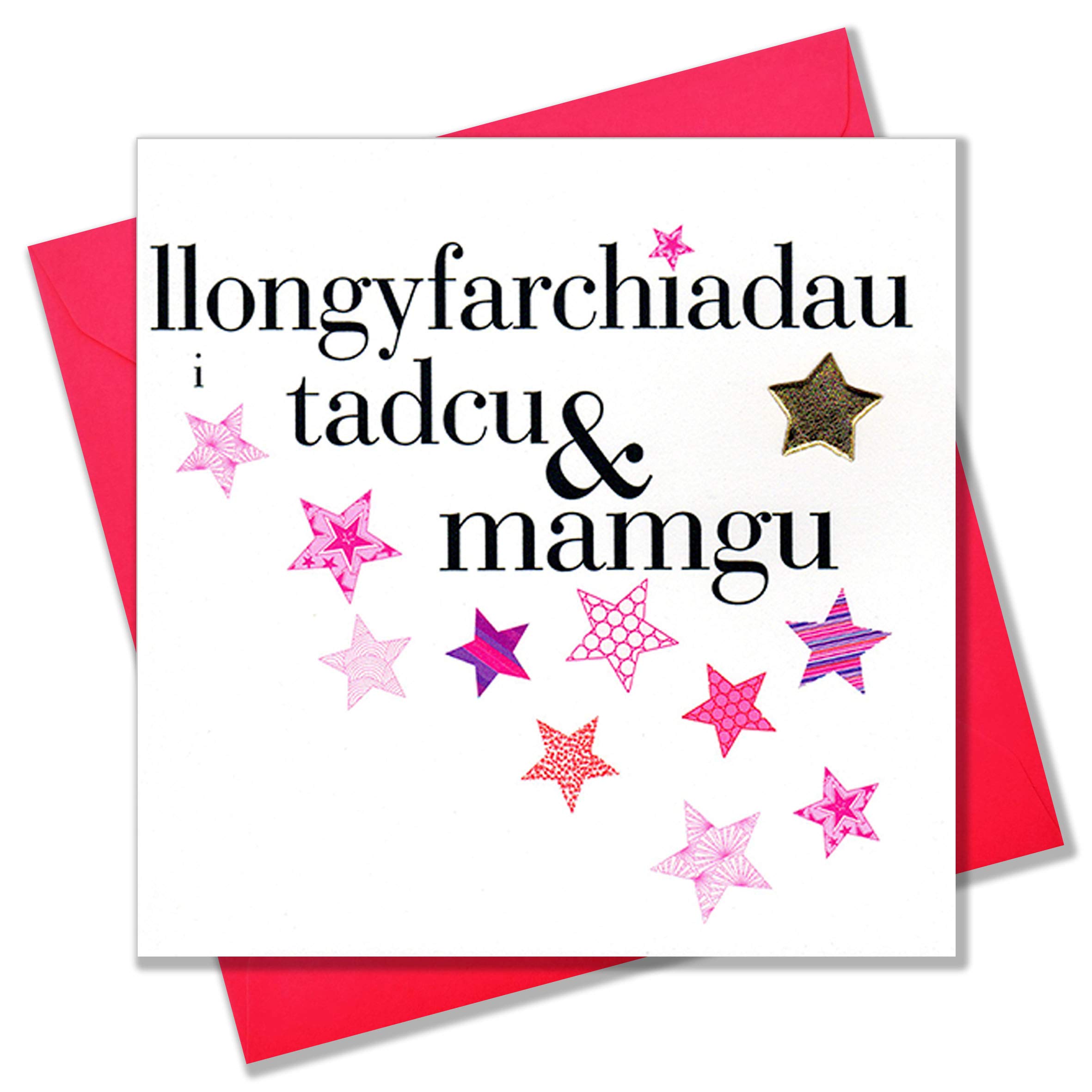 Claire Giles Greeting Cards, Welsh Congratulations Grandparent Card, Llongyfarchiadau Tadcu and Mamgu, Embellished with a Padded Star