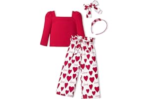 Ribabz Toddler Girl Clothes, Toddler Outfit Square Neck Puff Long Sleeve Top + Striped Pants + Headband 3Pcs Set
