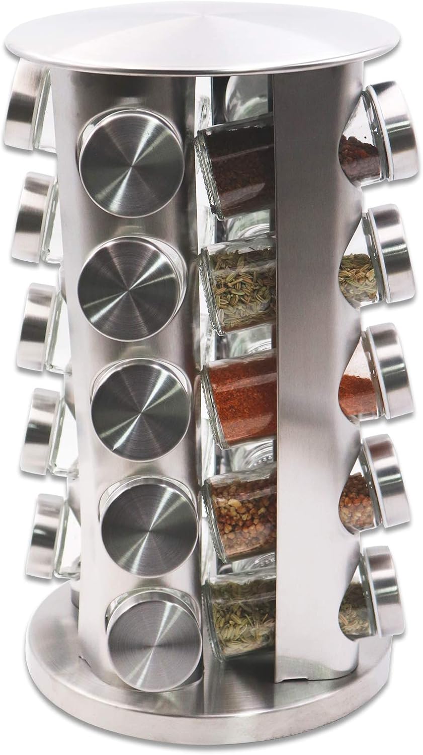 carousel storage racks on Amazon Com Double2c Spice Rack Organizer For Countertop Revolving Stainless Steel Seasoning Storage Organization Spice Carousel Tower For Kitchen Set Of 20 Jars Home Improvement