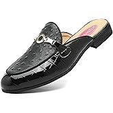 XQWFH Men's Slip-on Mule Sandals Loafer with Gold Buckle,Fashion Leather Formal Wear Casual Backless Dress Slippers