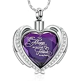 Imrsanl Cremation Jewelry Angel Wing Heart Urn Pendant Necklaces for Women Crystal Birthstone Urns for Human Ashes Memorial Locket Keepsake Ashes Jewelry