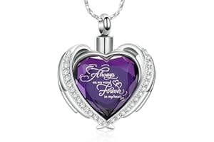 Imrsanl Cremation Jewelry Angel Wing Heart Urn Pendant Necklaces for Women Crystals Urns for Human Ashes Memorial Locket Keep
