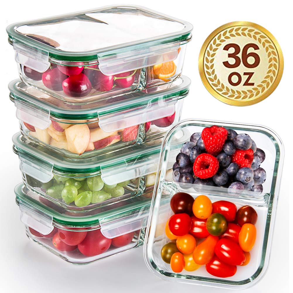 Best glass meal prep containers 2 compartment dishwasher safe