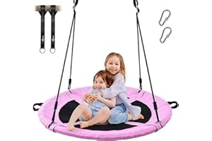 Trekassy 700lb 40" Saucer Tree Swing for Kids Adults Outdoor Textilene with 2pcs Tree Hanging Straps-Pink