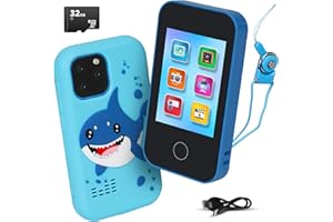 kidilulu Kids Phone Toy | Touchscreen Kids Phone Toy with Games, MP3 Player & 32GB SD Card | Fake Phones for Kids 3 to 8 Years Old | Birthday Gift for Boys | Shark Phone - Blue