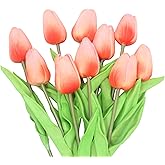 ALIERSA Artificial Flowers 10 Heads Mini Real Touch Artificial Tulip for Home Wedding Party Centerpiece Decoration (Grapefruit Pink)
