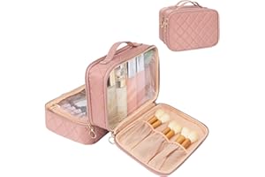 OCHEAL Makeup Bag, Double Layer Cosmetic Bag, Large Capacity New Look Clear Cosmetic Case for Women Travel Beauty Essentials, Multiple Compartments Makeup Case Organizer Zipper Pouch -Nude Pink