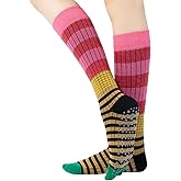Verdancy Yoga Pilates Socks with Grips for Women Striped Color-Blocked Knee Highs Non Slip Cushioned Over the Calf Socks