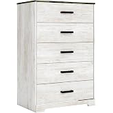 Signature Design by Ashley 5-Drawer Chest, Tall Dresser, 30" W x 46" H | Engineered wood with two-tone finish, Spacious 16-inch deep drawers, Meets ASTM F 2057 standard, Shawburn Series