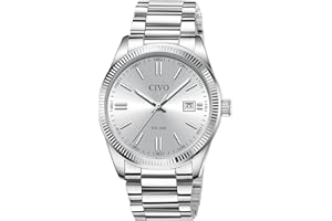 CIVO Analog Mens Watches Silver: Wrist Watches with Date Easy to Read - Dress Stainless Steel Watch for Men Gifts for Husband Father at Birthday Anniversary
