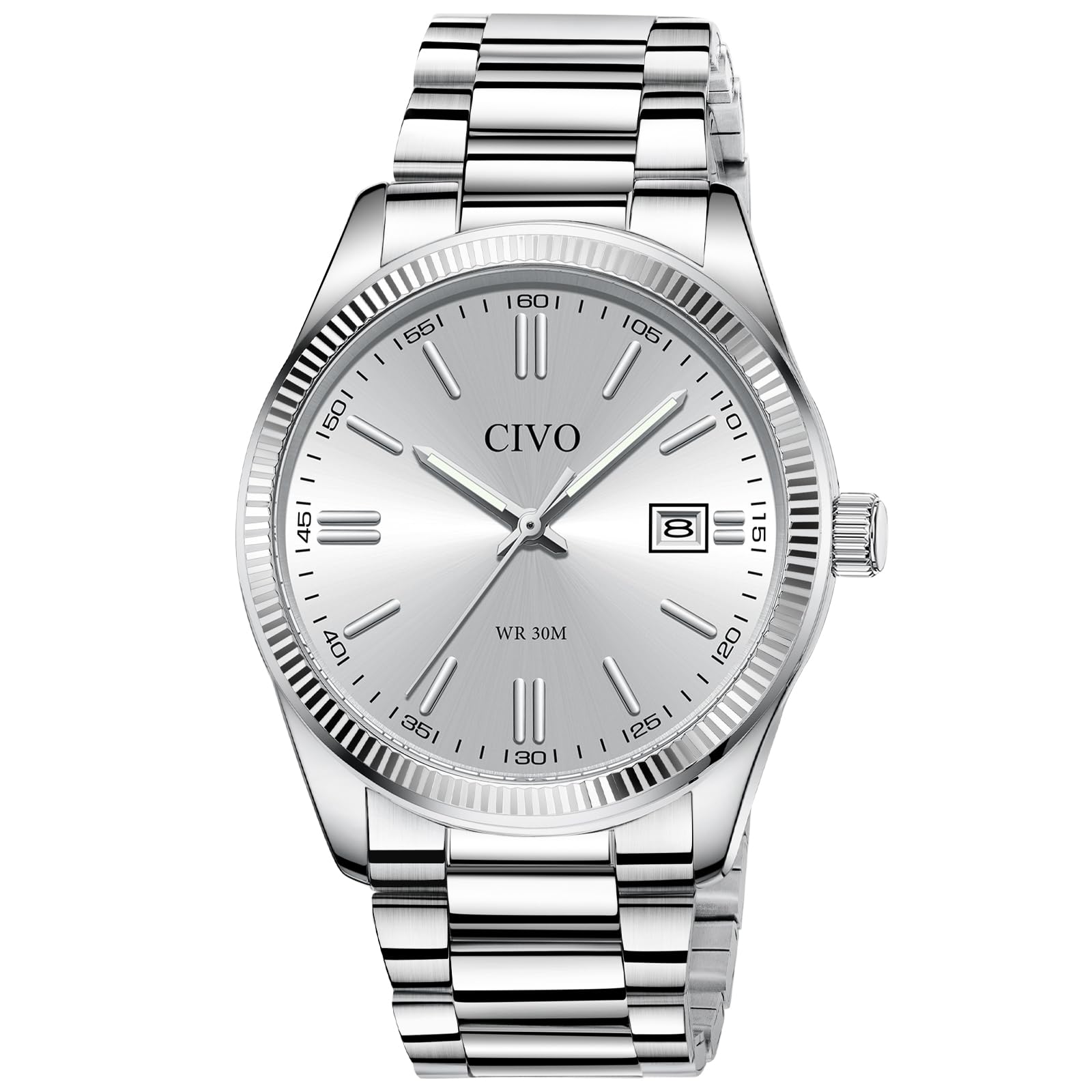 CIVO Analog Mens Watches Silver: Wrist Watches with Date Easy to Read - Dress Stainless Steel Watch for Men Gifts for Husband Father at Birthday Anniversary