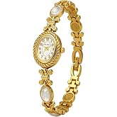 FANMIS Women&rsquo;s Bracelet Watch Gold Tone Small Oval Bangle Quartz Watches | Jewelry Band, Abalone Shell Accent Slim Dress Watch for Women Dainty Small Wrist Watch Easy Read Dial Dress Watches