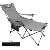 Northroad Foldable Camping Chair w/Foot Rest, Outdoor 6 Legged Beach Chair w/Footrest, Adjustable 90&deg;- 135&deg; Reclining Lounge Chair w/Detachable Pillow, Cup Holder &amp; Carry Bag