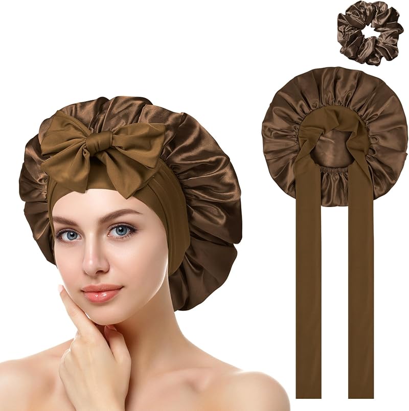 ACWOO Satin Bonnet Hair Wrap Sleep Cap Elastic Band Women Girls