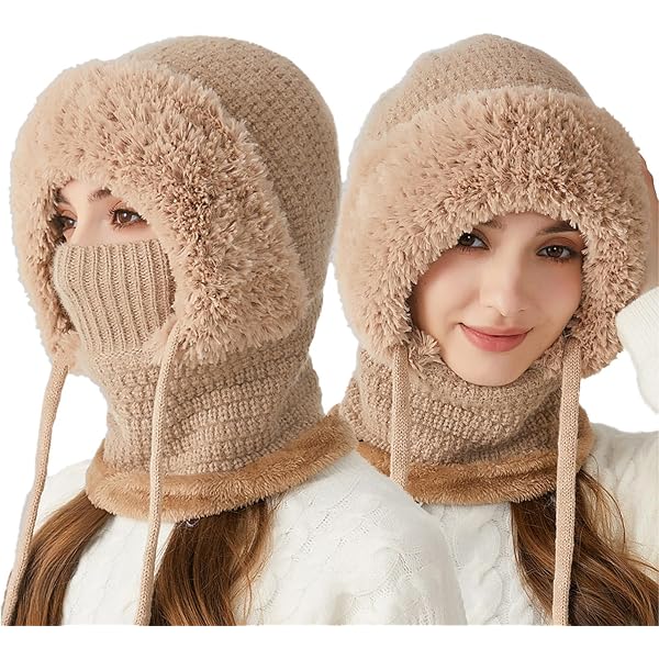 3 in 1 Women\'s Beanie Hat Knitted Balaclava Hat with Scarf Attached Winter Balaclava With Scarf And Mask Hat With Scarf Attached  main image 3