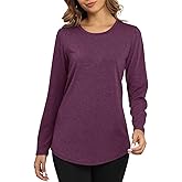 Smile Fish Womens Crewneck Long Sleeve Shirts Loose Fit Dressy Casual Fall Long Tee Tunic Tops