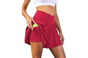 DLOODA Women's Athletic Running Shorts with Pockets Crossover Butterfly Flowy Shorts Cute Summer Skorts