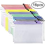 EOOUT 16pcs Mesh Zipper Pouch Document Bag, Waterproof Zip File Folders, Letter Size/A4 Size, for School Office Supplies, Travel Storage Bags, 8 Colors