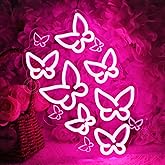 SYLHOME Pink Butterfly Led Neon Light Sign Bedroom Girls Room Kids Room Wall Sign Decor Cute Beauty Salon Birthday Christmas Party Decoration 15.75" X 10.1" USB