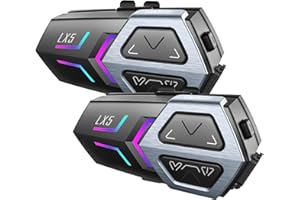 BTQILEYOO LX5 Motorcycle Helmet Bluetooth Headset, 10 Riders Helmet Bluetooth Intercom, Bluetooth 5.3, Smart Noise Reduction, HiFi Level Sound Quality, IP67, Compatible with All Helmets, 2 Pack