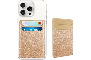 Yiyahu Self Adhesive Card Holders for Back of Phone, Leather RFID Phone Wallet Pockets Stick On, Credit Card Holders Sleeve for Phone Case, Glitter Gold