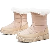 ZGR Womens Winter Snow Boots with furry,Waterproof Black and White Boots for women,Warm Mid Calf Boots for Outdoor