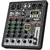TKLBLS 4 Channel Podcast Audio Mixer, Compact Mixing Console with 99 DSP Effects, 48V Phantom Power, XLR Inputs for Recording, Home Studio