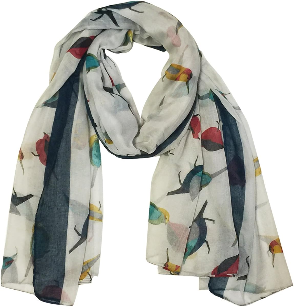 Wrapables Soft Viscose Bird Print Multi-Style Scarf Wrap Shawl Sarong Steel Grey