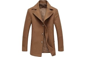 chouyatou Men's Classic Notched Collar Double Breasted Wool Blend Pea Coat