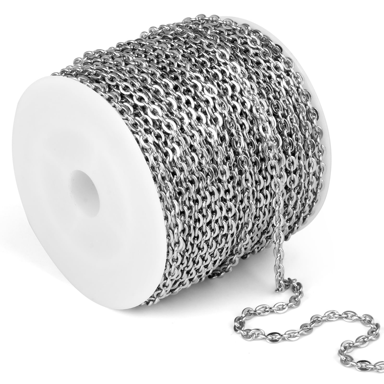 Photo 1 of [66 Feet/ 20M] Stainless Steel Chain Bulk, 2.5mm 304 Stainless Steel Chains Flat Cable Link Chain Bulk for Jewelry Making DIY Craft