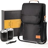 Philiva 3 Bottle Wine Tote Bag with 2 Stainless Steel Wine Tumblers & Opener, Insulated Wine Carrie Tote with Back Storage Po
