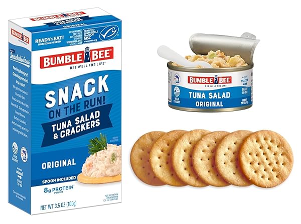 BUMBLE BEE SNACK ON THE RUN TUNA SALAD WITH CRACKERS KIT, 3.5 OZ (PACK OF 3) – READY TO EAT, SPOON INCLUDED – WILD CAUGHT TUNA – SHELF STABLE & CONVENIENT PROTEIN SNACK