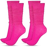 JenPen 2 Pairs 80s Neon Women's Slouch Socks Extra Long Heavy Scrunch Knee High Sock Thick Scrunchie Socks Size 9 to 10