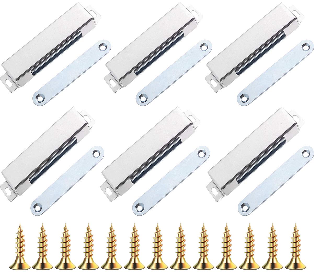 6PCS Magnetic Cabinet Catch Liuer Heavy Duty 75-75 lb Stainless Steel Door Latch Catch Closures for Sliding Door Window Kitchen Cupboard Drawer Hardware Closure Closet Door Closer(L)