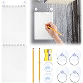 Sayglossy 2 Sets Shower Notepad Waterproof with Pencil Suction Cup Pencil Sharpener Sets Shower Notebook with Waterproof Paper for Bathroom Home Office Wall