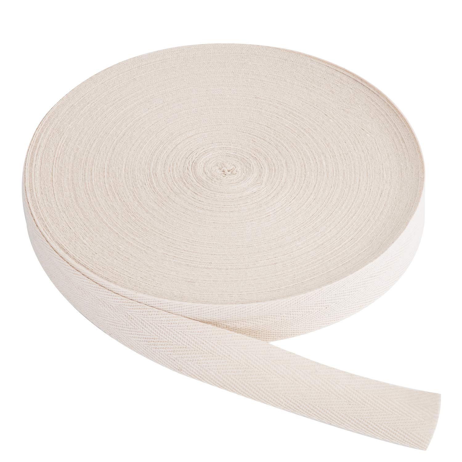 Berolle 50 Yards Natural Cotton Twill Tape Herringbone Tape Cotton Twill Webbing for Gift Wrapping Craft Home Decoration Sewing (Beige, 1")