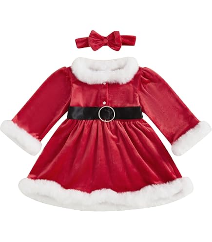 Toddler Baby Girl Christmas Dress Santa Claus Dress Princess Dress Cute Christmas Outfit (6-12 Months, Red Long Sleeve): Clothing, Shoes & Jewelry