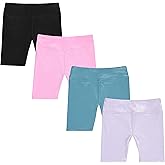 BTween Girls 4 Pack Bike Shorts Stretchy, Soft High Waist Athletic Shorts for Kids with Fun Prints Colors