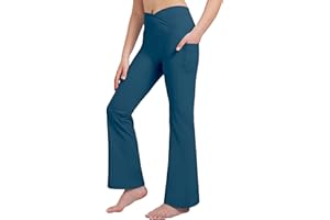 Willit Girls' Flare Leggings Yoga Crossover High Waisted Pants Bootcut Dance Bell Bottom Leggings with Pockets