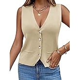 Saodimallsu Womens Sleeveless Sweater Vest Knit V Neck Button Fashion Casual Loose Spring Summer Waistcoat Cardigan