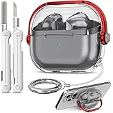 Wowwat Clear+Red Music Boy Soft Case for Samsung Galaxy Buds 3 / Galaxy Buds 3 Pro with Safety Lock & 3-in-1 Cleaning Pen, Protects During Daily Use & Travel