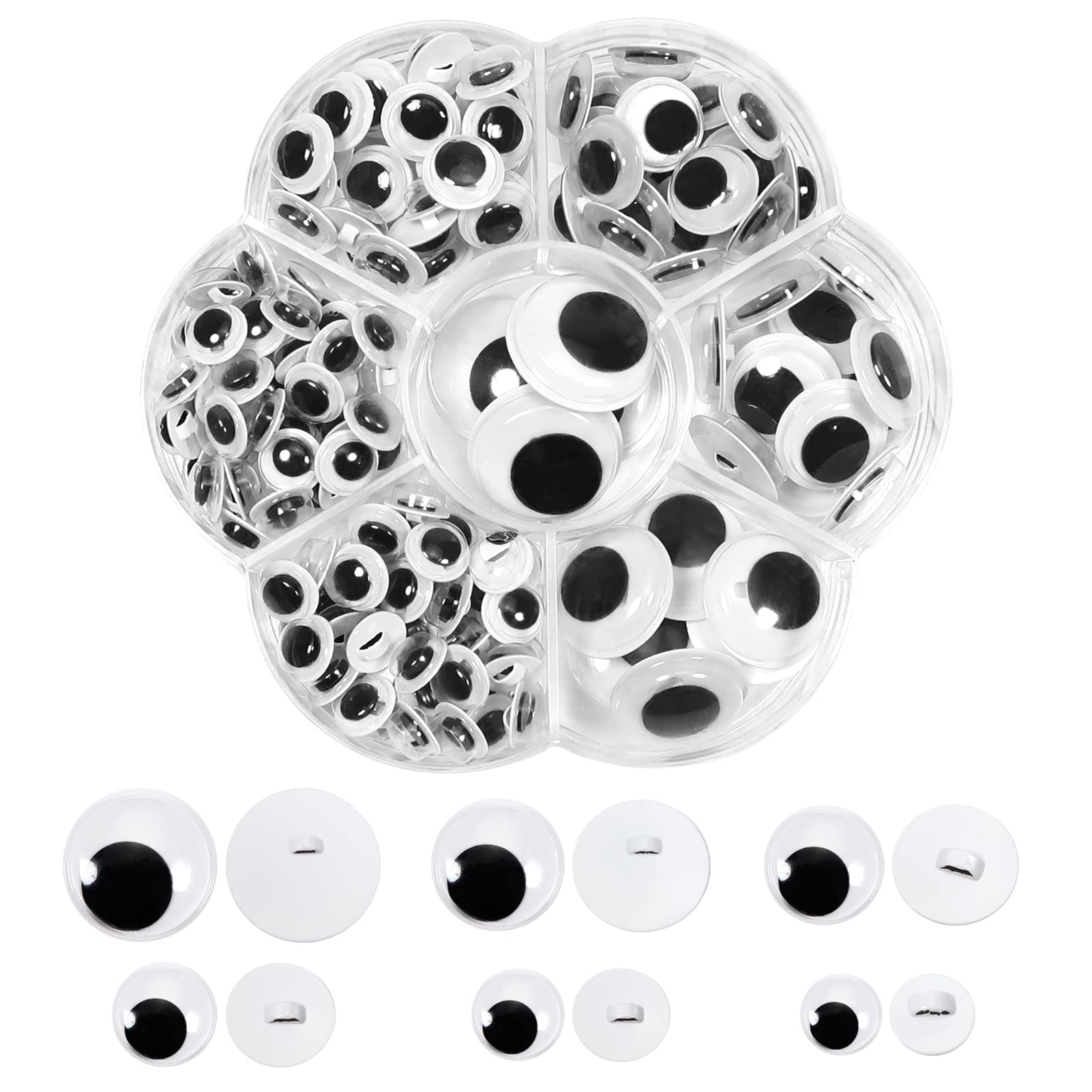 TOAOB 172pcs Wiggle Googly Eyes Round Black White Plastic Safety Doll Eyes Craft Eyes 8mm 10mm 12mm 15mm 18mm 20mm for Soft Doll Making DIY Craft Plush Animal