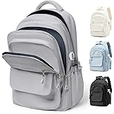 Lightweight Black College Backpack for Women Men, Cute School Bag for Teens Girls Boys, Simple Middle School Bookbag, Waterproof Casual Daypacks for Students(Grey)