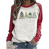 Susongeth Farm Fresh Christmas Trees Baseball Sweatshirt for Women Merry Christmas Splicing Plaid Raglan Pullover Shirts