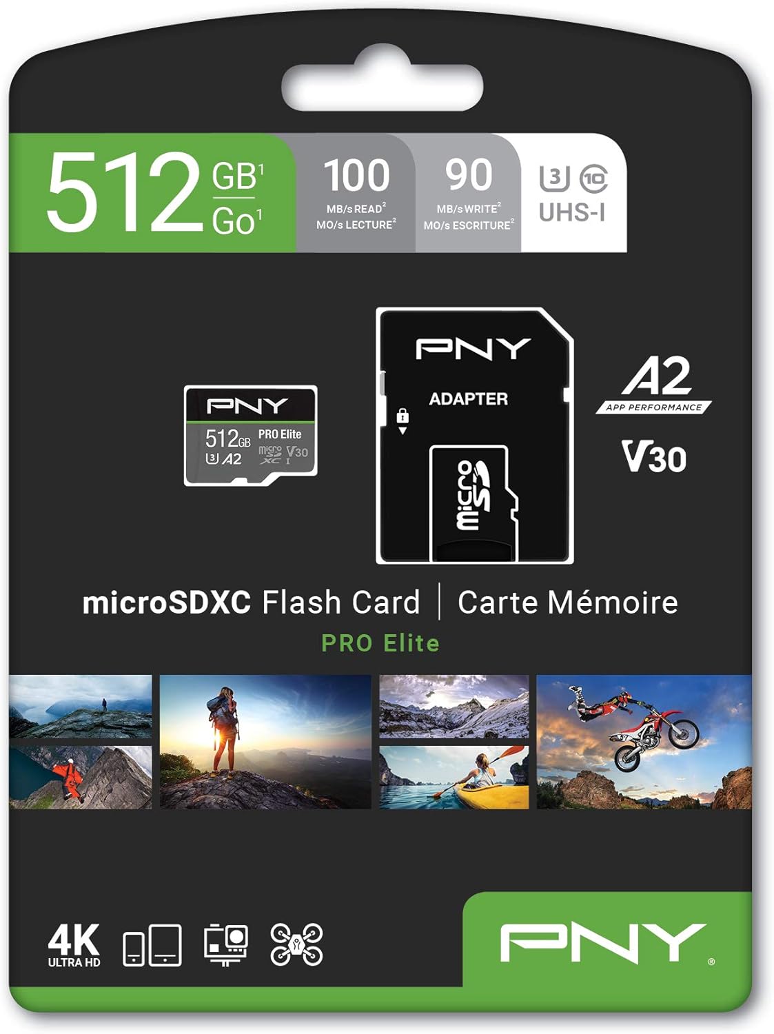 PNY 512GB PRO Elite Class 10 U3 V30 microSDXC Flash Memory Card: Computers & Accessories