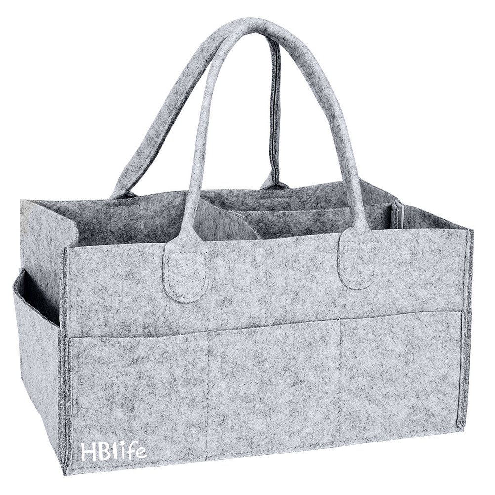 HBlife Baby Diaper Caddy Portable Nappy Organiser Grey Felt Basket with Changeable Compartments (grey)