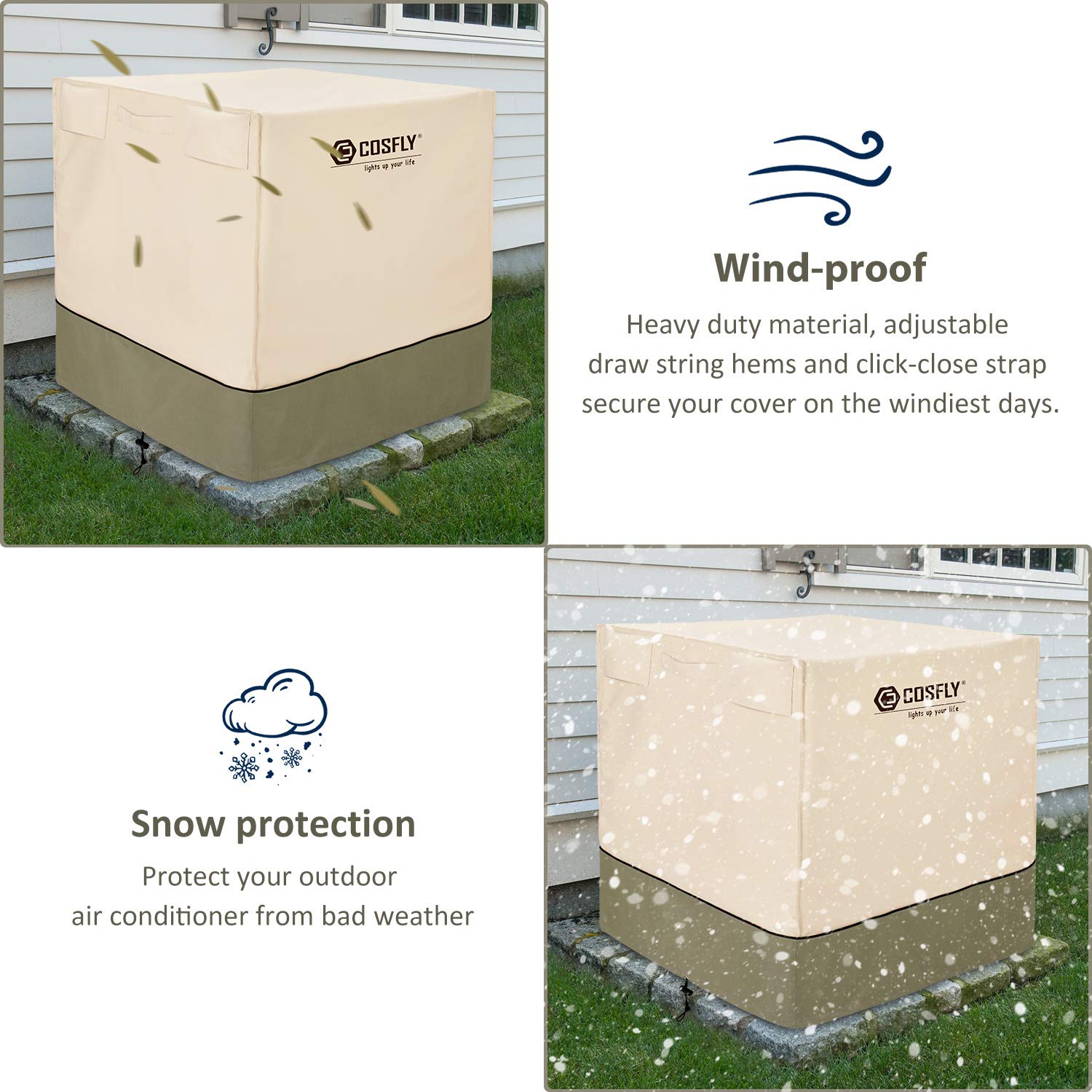 COSFLY Air Conditioner Cover for Outside Units-Durable AC Cover Water Resistant Fabric Windproof Design -Square Fits up to 36 x 36 x 39 inches